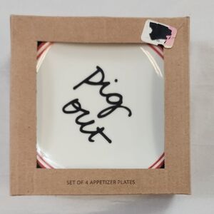 Formation Brand White Red Set Of 4x Appetizer Plates Black Text "Pig Out" NWT